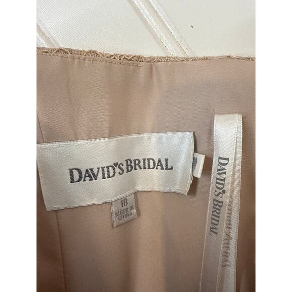 David’s Bridal Short Strapless All Over Lace Dress Tan Sweetheart Neck Mini 18 - Picture 5 of 8